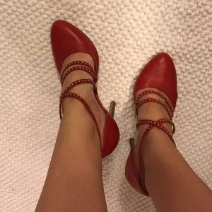Red leather heels